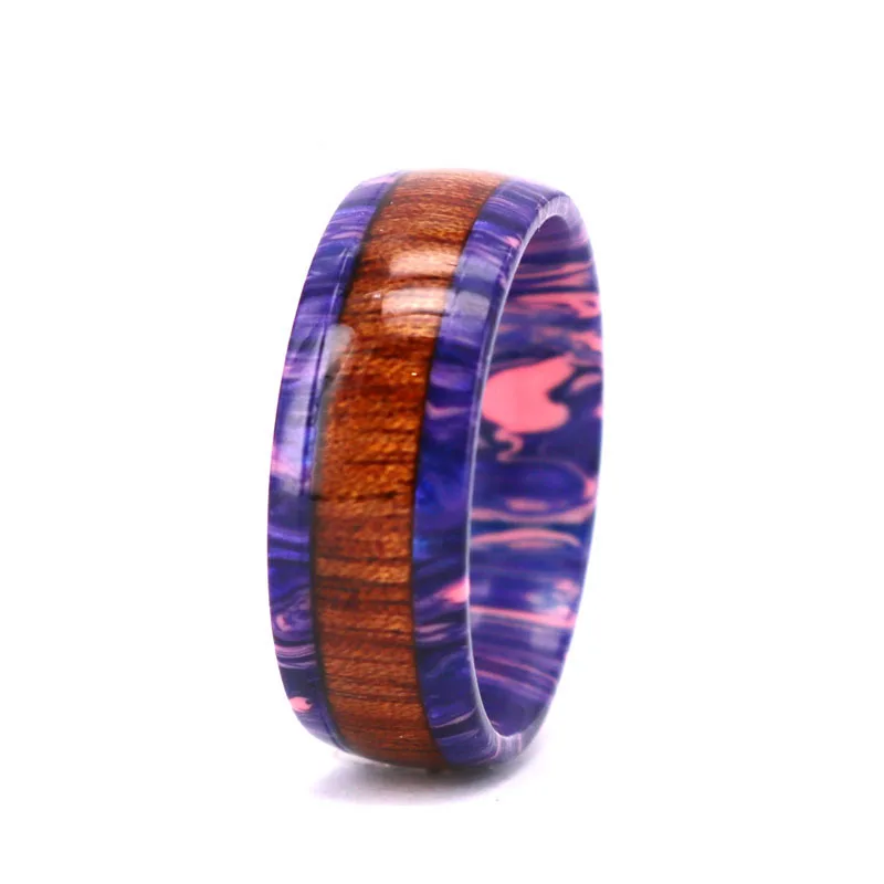 Never fade lifetime warranty ,custom make low price and Fashion 2023 Koa Wood Inlay Promotional Gift Plastic Ring
