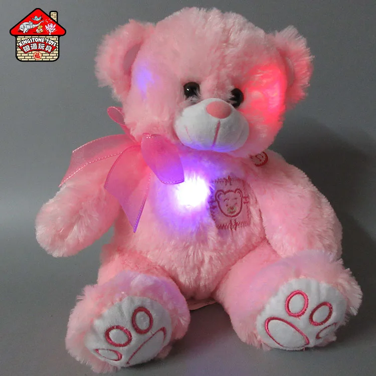 Free sample soft plush teddy bear with colorful changing led light doll toy for lovers