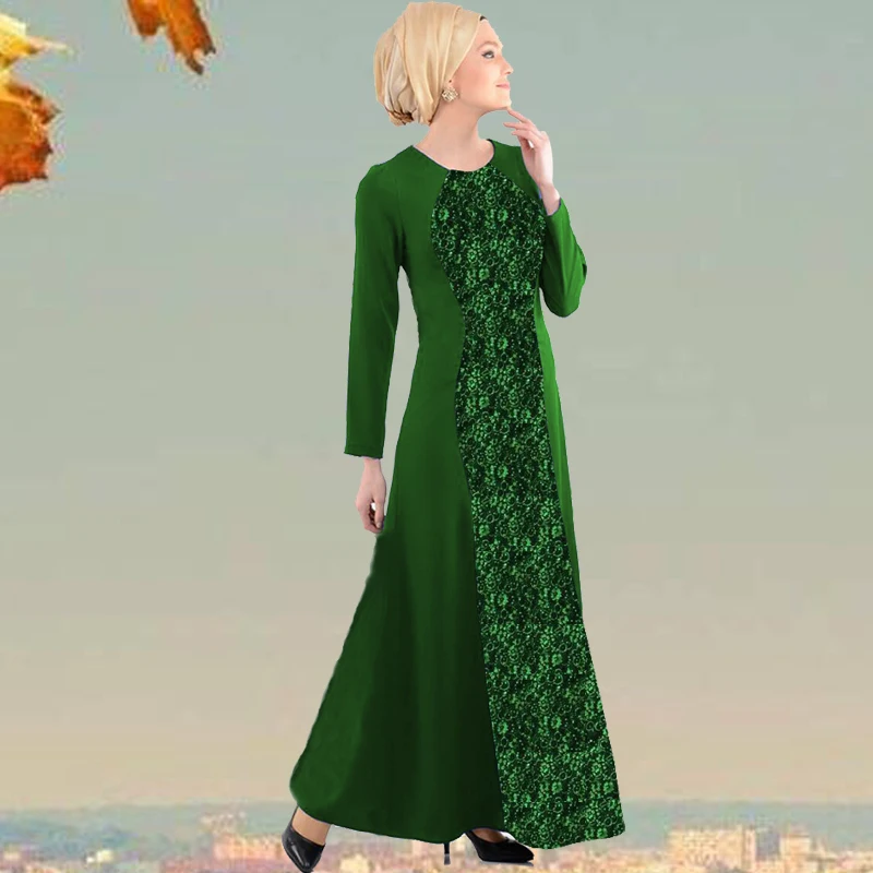 
Elegant design long sleeve maxi dress abaya tight waist gold lace decorated top selling muslim kaftan 