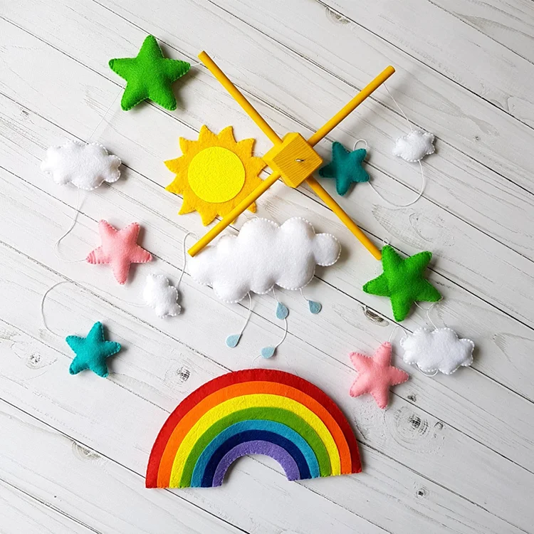 Rainbow shape felt decoration hanging toy for baby crib