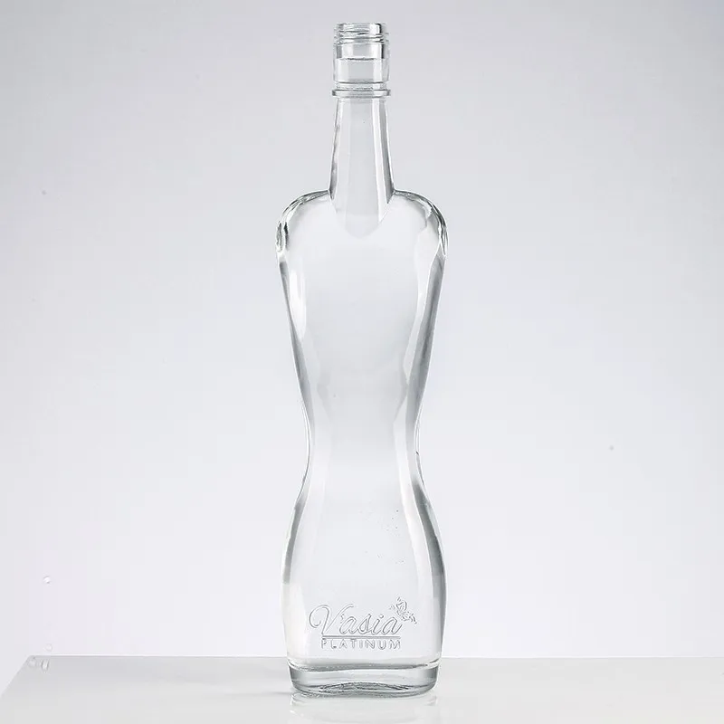 Short Neck Cylindrical Shape 750 ml Liquor Glass Bottle Transparent Simple Smooth