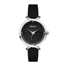 mexda brand custom logo stainless steel rose gold case leather band sky star dial vintage lady modern design diamond watch