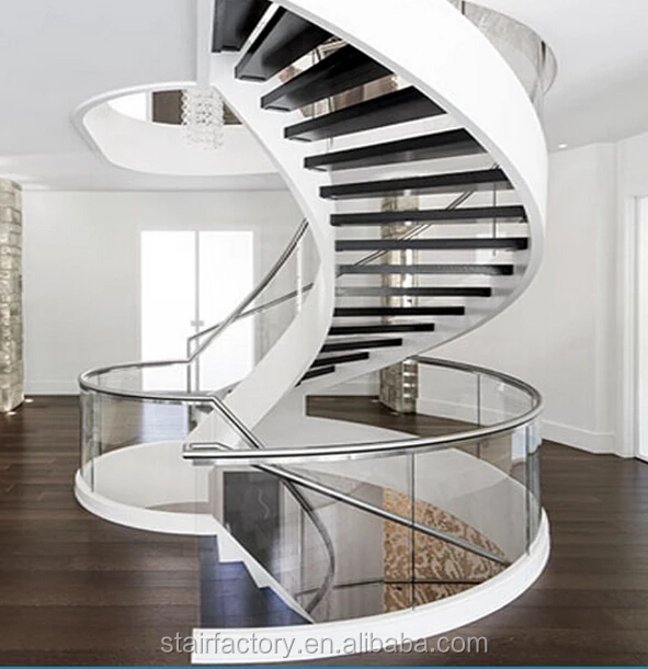 European Fashion Curve Shape stair Curved iron railing stairs Curved iron railings and solid wood staircase staircaseTS-40