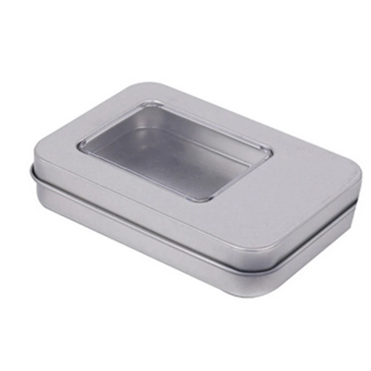 Food Grade Candy Chocolate Packaging Metal Tin Can Rectangle Tin Box With Window Clear Lid
