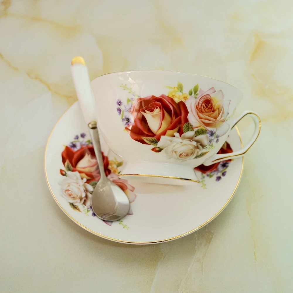 Wholesale High Quality Bone China Rose Coffee Cup And Saucer Sets