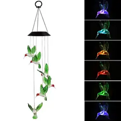 OEM China factory Outdoor Solar Powered Decor Hanging Garden LED Color changing solar hummingbird wind chime lights for window