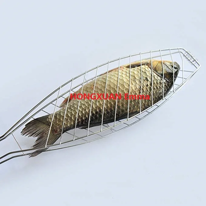 BBQ Charcoal Grilled Fish Rack/Stainless Steel BBQ Fish Grill Basket