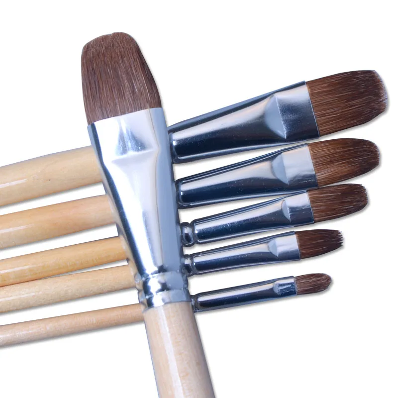 Factory Natural Wood Handle Artist Filbert Paint Brush Set 12 pcs
