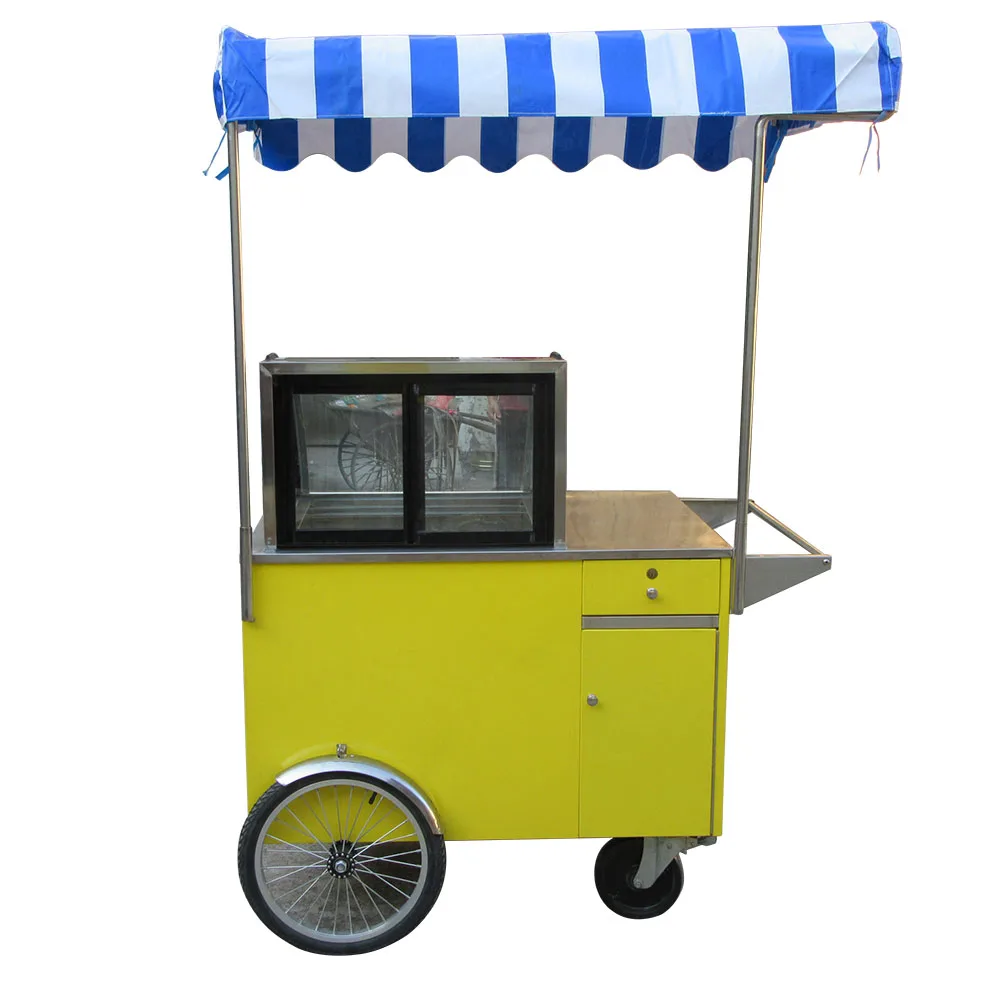Street Italian Gelato mobile push cart/Popsicle Showcase Freezers bicycle Ice Cream vending cart for sale