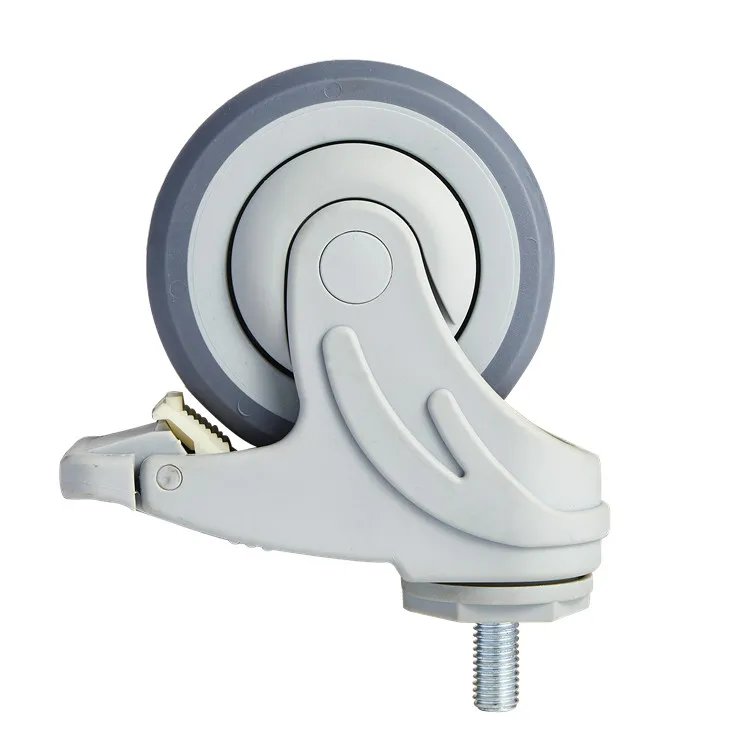 Medium duty  3/3.5/4/5  inch plastic thread stem medical silent caster wheel with  total  lock  brake