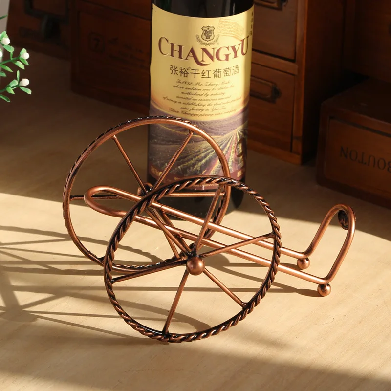 Europe style Metal Wine rack red bronze iron wheels design Wine holder Decoration bar Shelf Beer whisky wine bottles