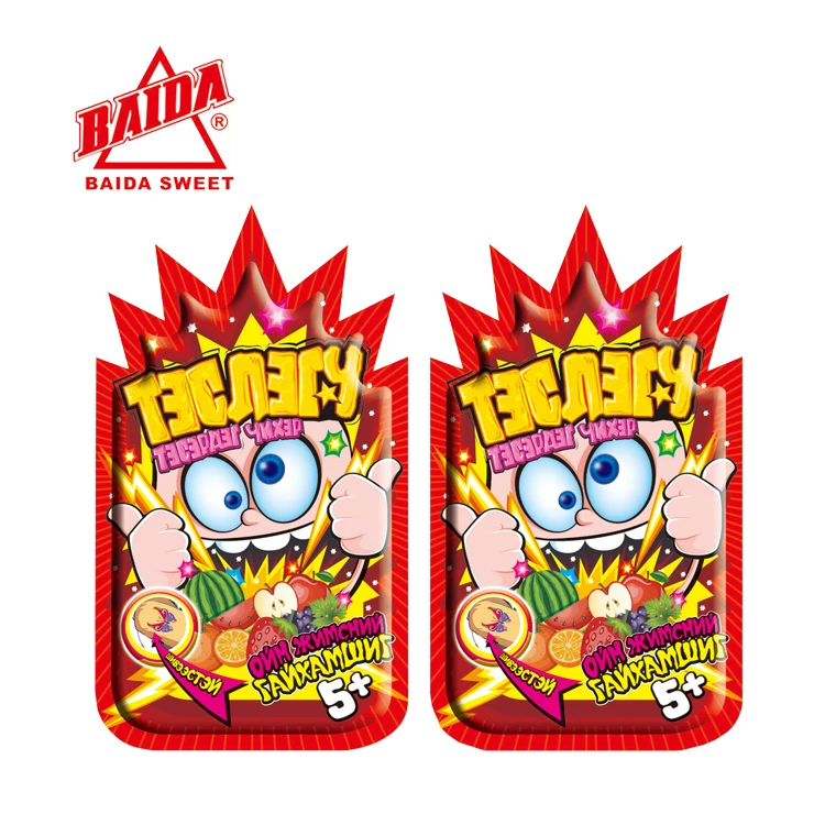 fruit flavored popping candy with surprised tattoo toy