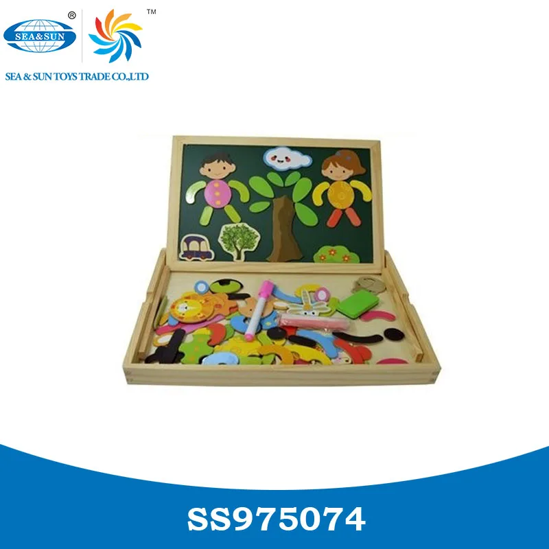 Educational double sided wooden magnetic drawing board toy for kids