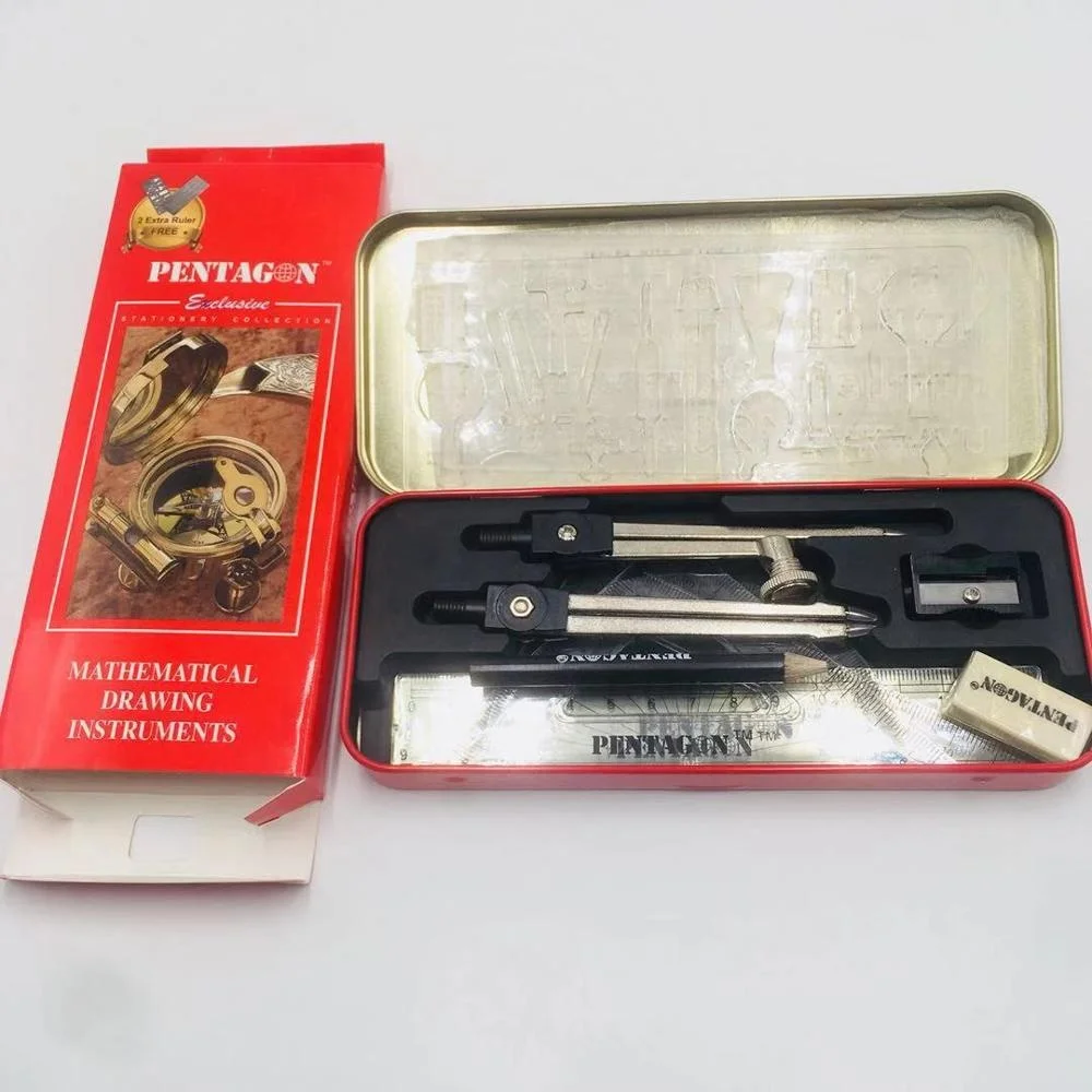 HAIWEN 9 Pcs Classic Metal Compass Mathematics School Geometry Set for Students back to school set