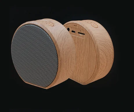 Round wood grain subwoofer stereo mini outdoor portable wireless blue tooth speaker