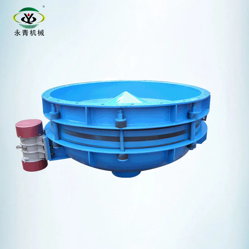 Vibrating feeder conveyor with vibration motors for grain processing