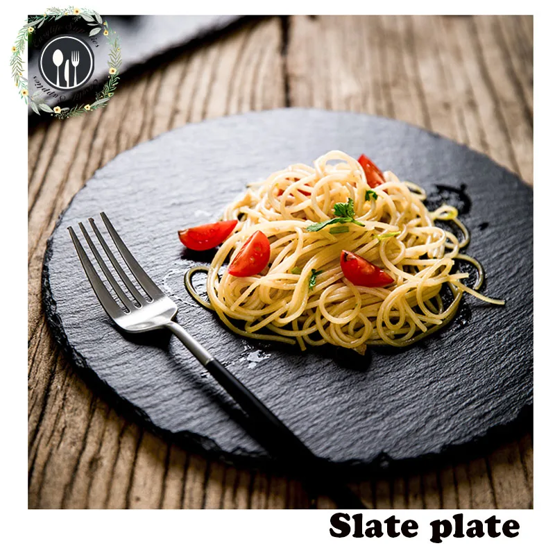 
cheap price 30cm round black slate food serving plates top selling products in amazon 