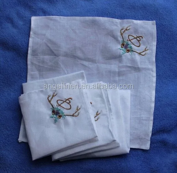 embroidery linen handkerchief with piping hem