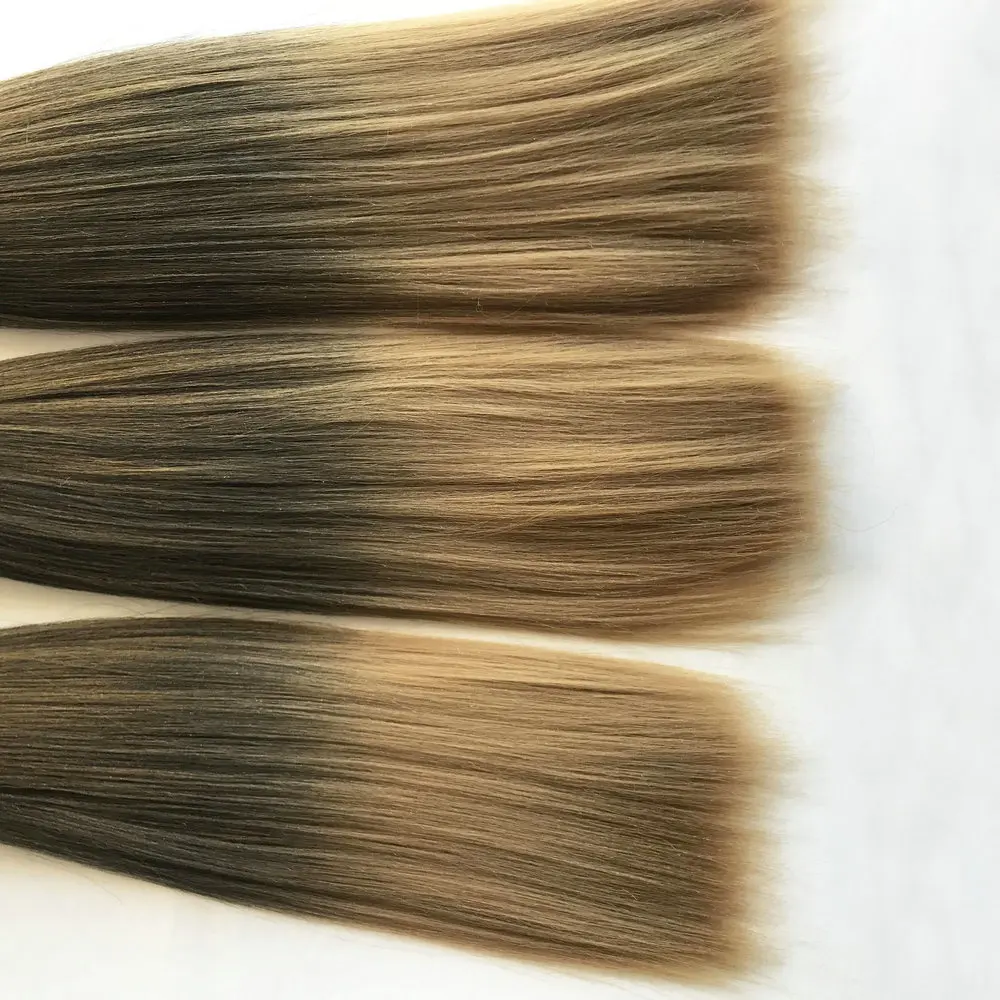 
factory prices heat resistant fiber mixed two tone color kinky straight yaki wave hair weave,synthetic semi hair weft T1b27 