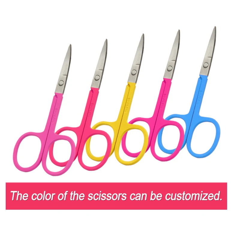
Pink Small Stainless Steel Makeup Scissor Remover Curved Beard Eyelash Trimmer Eyebrow Scissors 