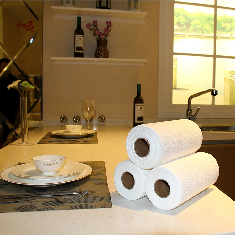 
Reusable White Woodpulp/Polypropylene Recycled Non-woven Towel Strong Washability Kitchen Paper Roll 