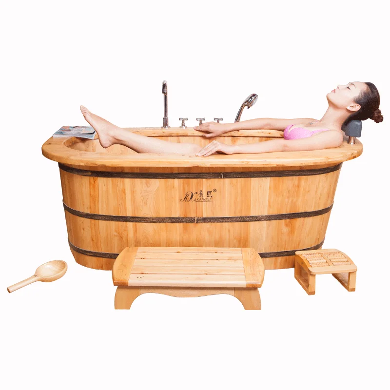 wooden bathtub with Hand rest center drain Soak Body Spa Tubs