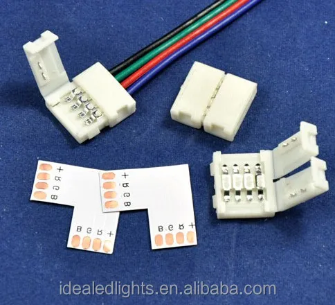 
High Quality 10mm 12mm No Soldering PCB board LED Flexible tape 4Pin LED Strip Connector For 5050 RGB Strip light 