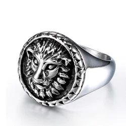 Gothic Men Lion Head Rings Punk Biker Cool Ring Vintage Steel heavy Ring In Stock