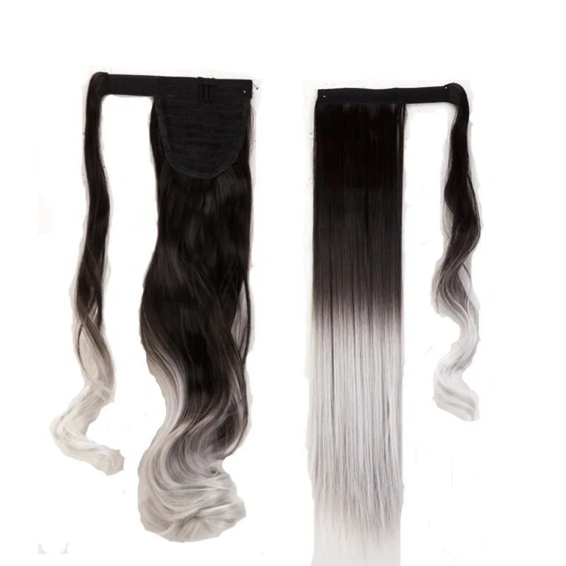 Snoilite High quality 26' synthetic wrap hair extension grey Ponytail hair