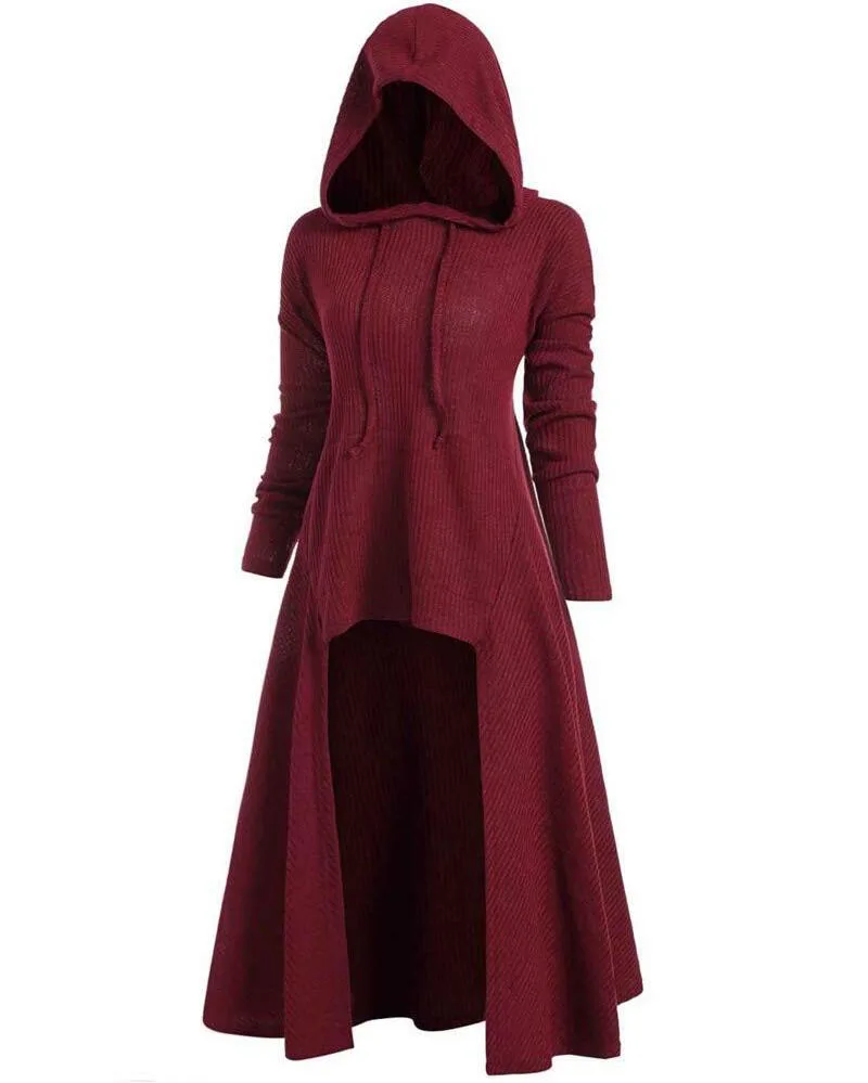 ecowalson Womens Gothic Punk Asymmetric Hem Long Sleeve Loose Hoodies Dress Cloak Costumes Vintage High Low Sweatshirts