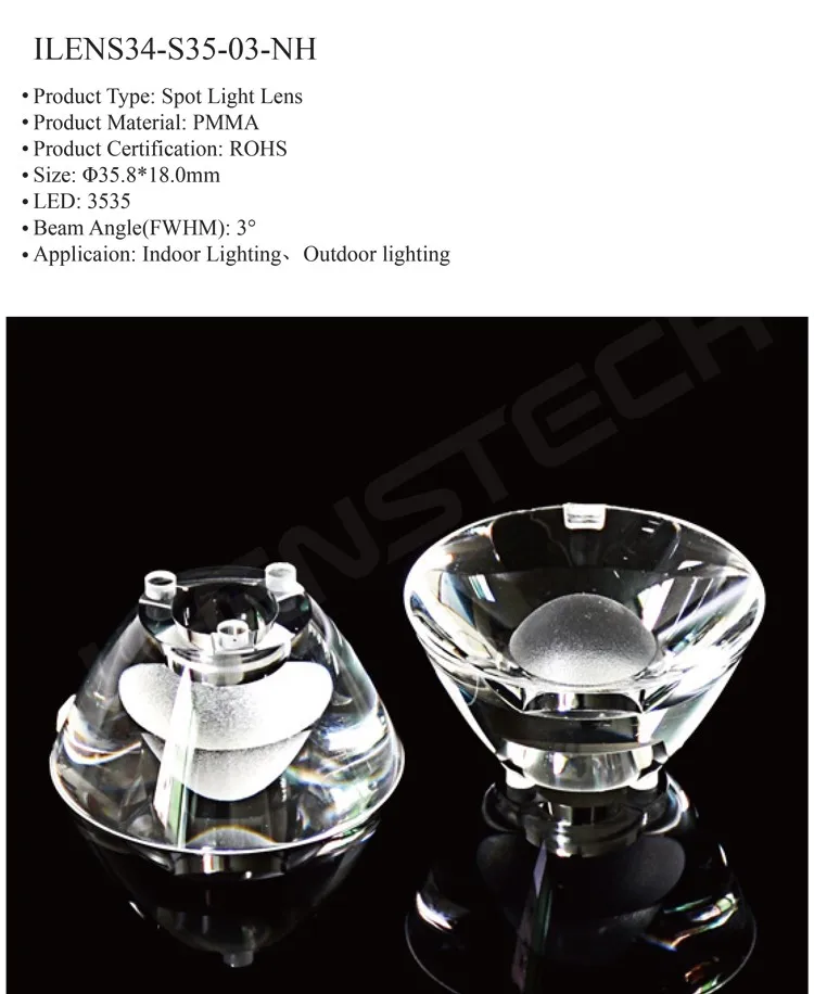 35mm ultra Narrow Beam Angle 3 Degree Led Lens Mirror Surface for Surgical Lighting