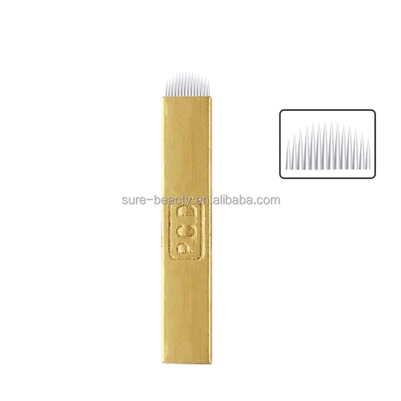 copper golden 0.25mm eyebrow tattoo hard needles with PCD 12pin 14pin 19U / 21U