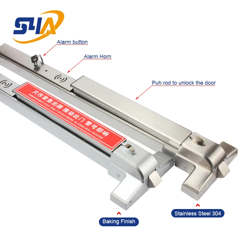 Stainless steel Exit Panic bar for single leaf and Double Leaf Door