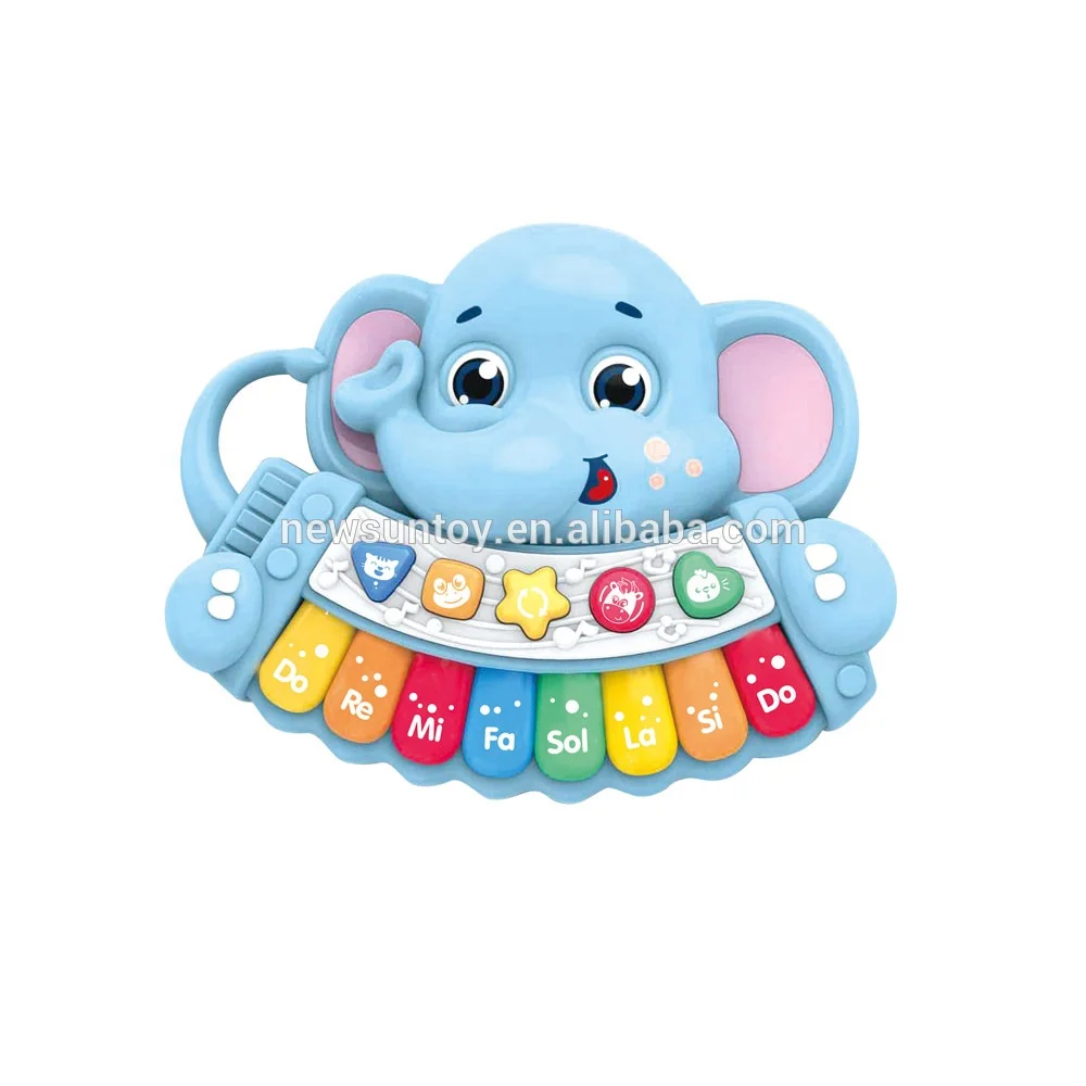Wholesale educational cartoon elephant musical piano  keyboard electronic organ set musical instrument toy with music and light.