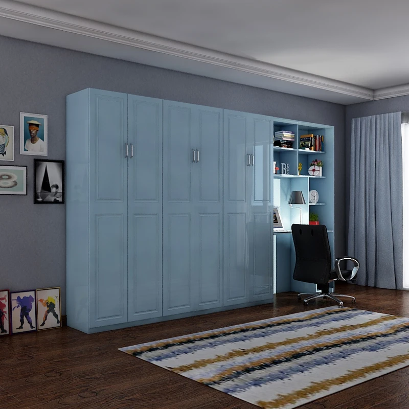 Modern Design Folding Queen Size Wall Beds With Desk And Wardrobe
