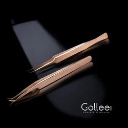 Gollee 3D-6D Precisely Right Curved Gold Stainless Steel Volume Private Label Eyelash Tweezers