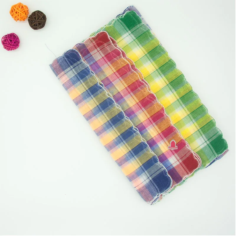 Polyester Cotton Crescent Edged Lattice Ladies Handkerchief