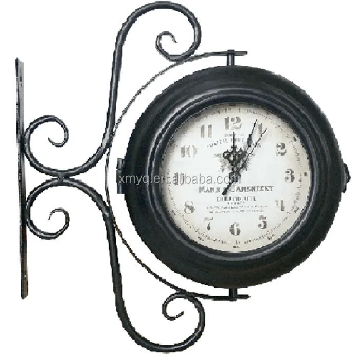 Cheap Wholesale Antique Double Sided Clocks Lighted Beautiful Iron Wall Clock