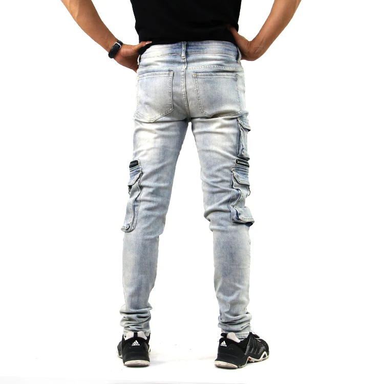 new PUNK STYLE pants urban Denim cargo pants side pockets jeans for men