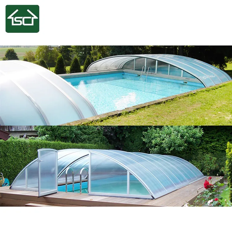 Polycarbonate swimming pool cover with durable aluminium frame design