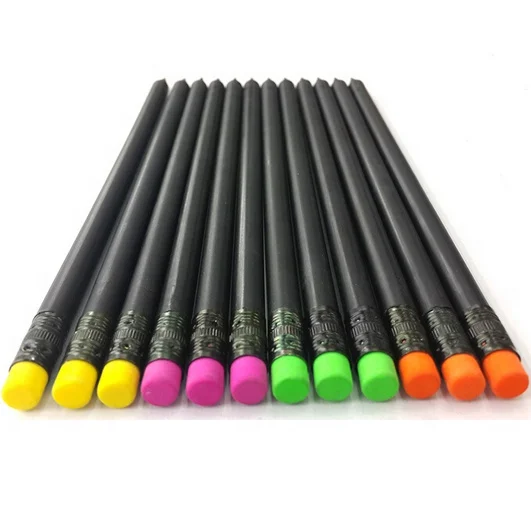 Personalized white color logo printed Black wood pencil with crystal