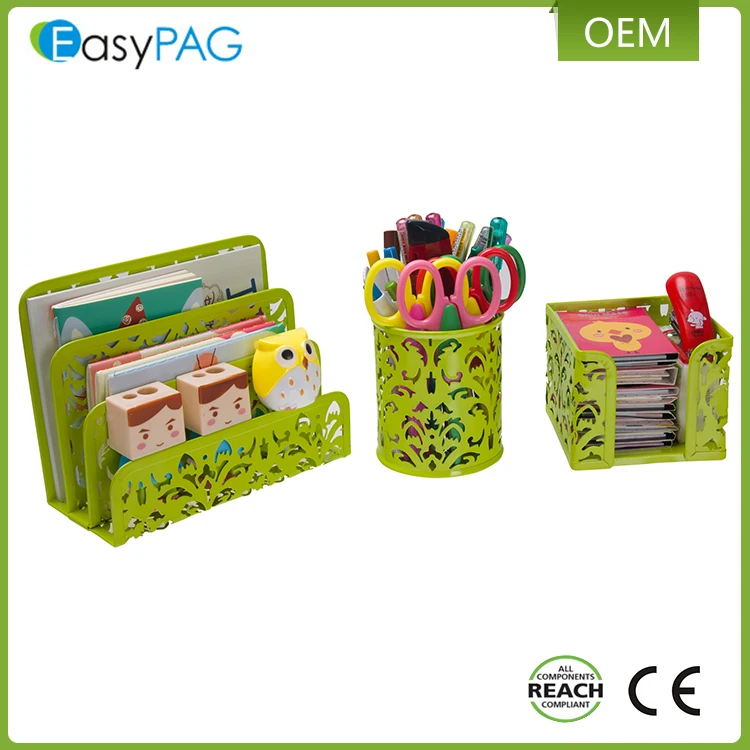 
Multicolor embossing mesh card letter tray metal magnetic pen holder office set desk organizer 