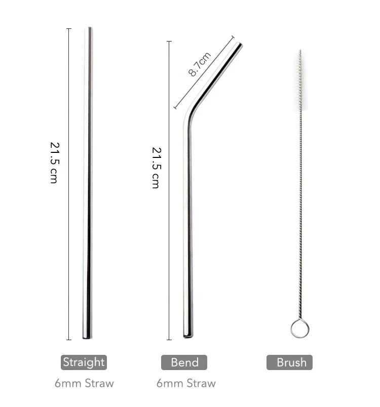 Carry bag packing 3 pcs stainless steel drinking straw metal boba straws with cleaning brush
