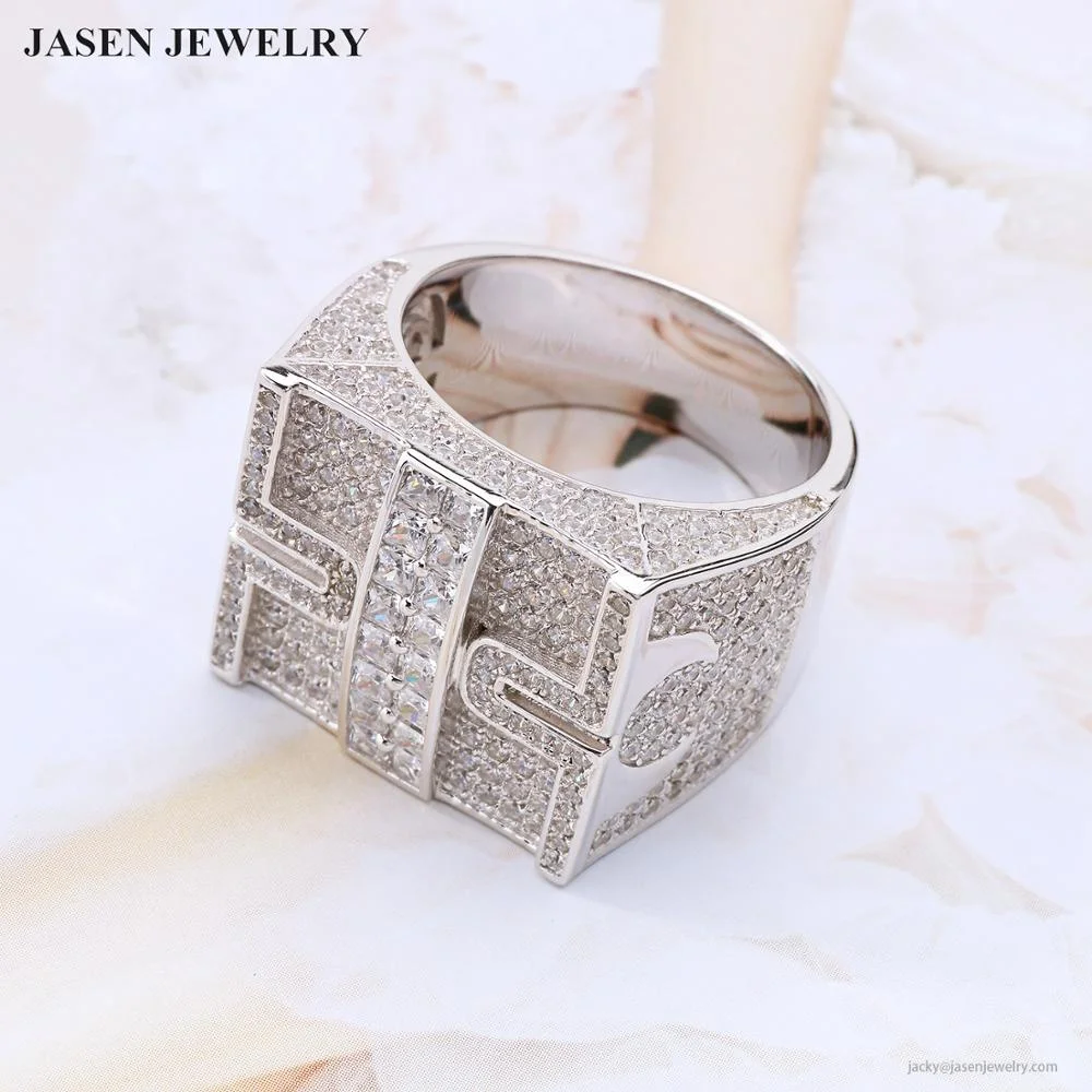 
Hip Hop Designs Jewelry Gold Plated Cubic Zirconia 925 Silver Ring 