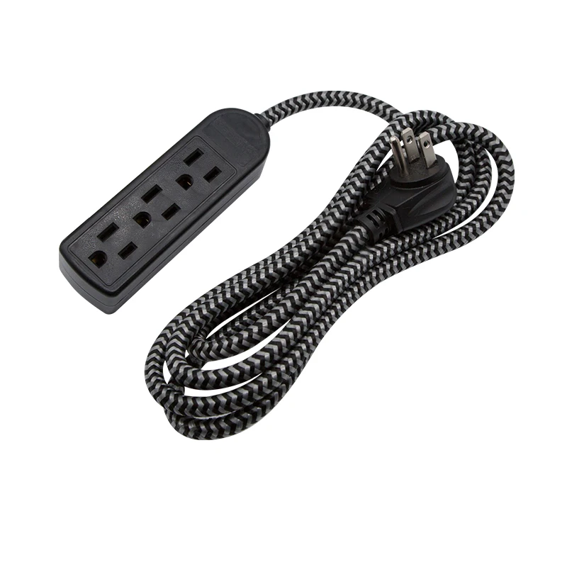 
3 Outlet Fabric Braided Extension Cord With Surge Protector, 3 Prong Flat Plug, ETL Listed 12FT Power Cord 