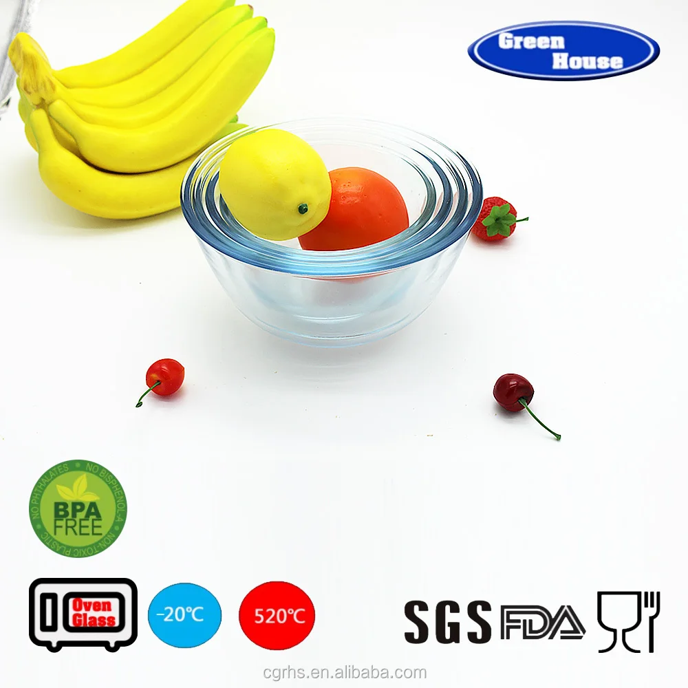 High borosilicate glass mixing bowl set with pp lid microwave oven salad bowl