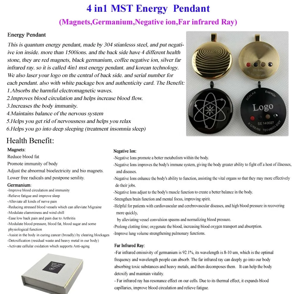 Personalize quantum pendant original stainless steel with negative ions powder FIR Germanium Magnet with customize logo
