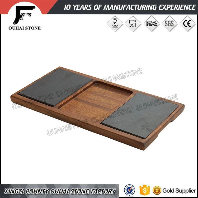 Customized Natural Black Round Squaer Cheese Board Sushi Steak slate stone wood steak plates for restaurant