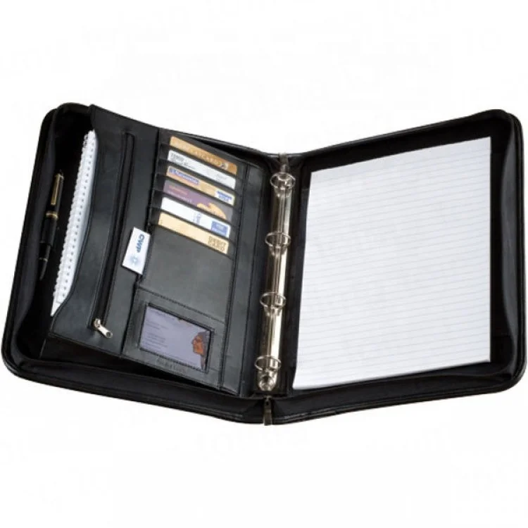 Cheap luxury custom logo zippered portfolio ring binders