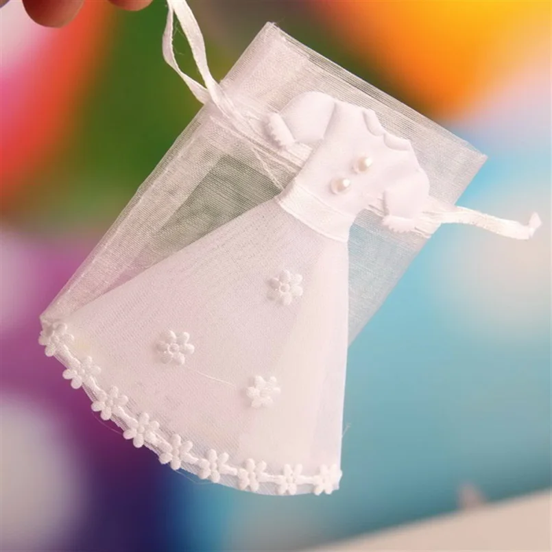 Baby Shower 7*9cm Organza Bags Wedding Dress Design Candy Favor Bags With Drawstring